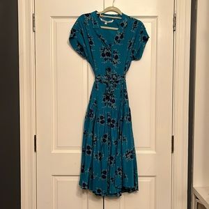 Veronica Beard “Serence” Turquoise silk Midi Dress